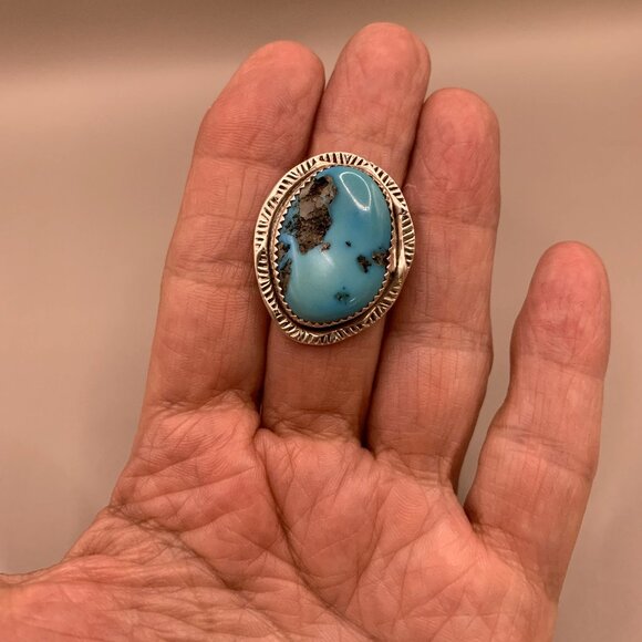 Navajo Native American Indian Made Kingsman Turquoise Sterling Silver Ring 6.5 - Picture 12 of 16